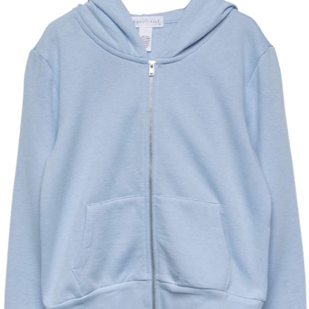 Full Tilt Essential Crop Zip Hoodie Light Blue Sweatshirt Front Zip Closure XS